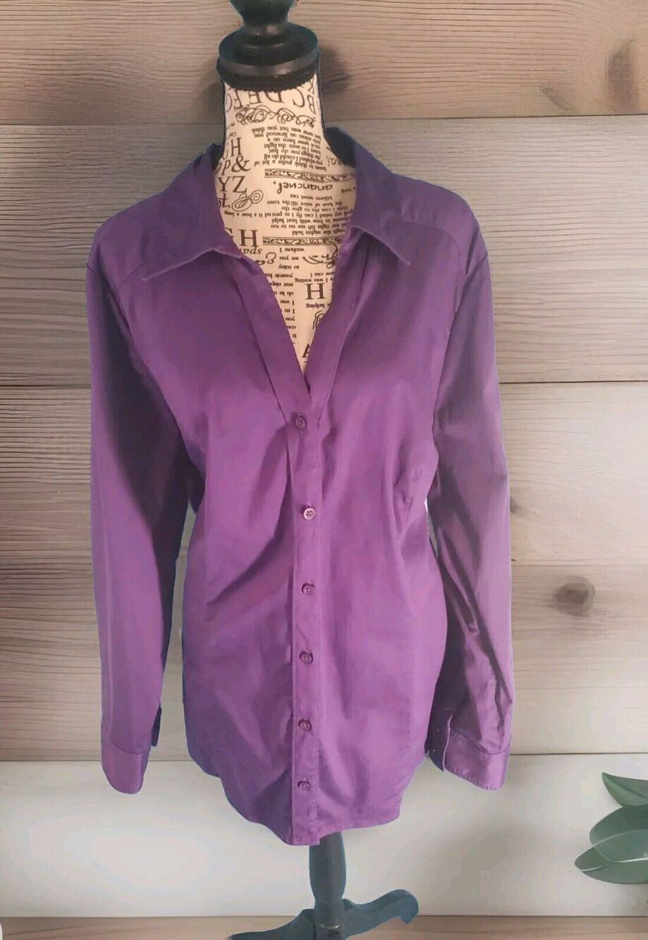 Womens Sz 24 Button Front Blouse Long Sleeve Purple Lane Bryant